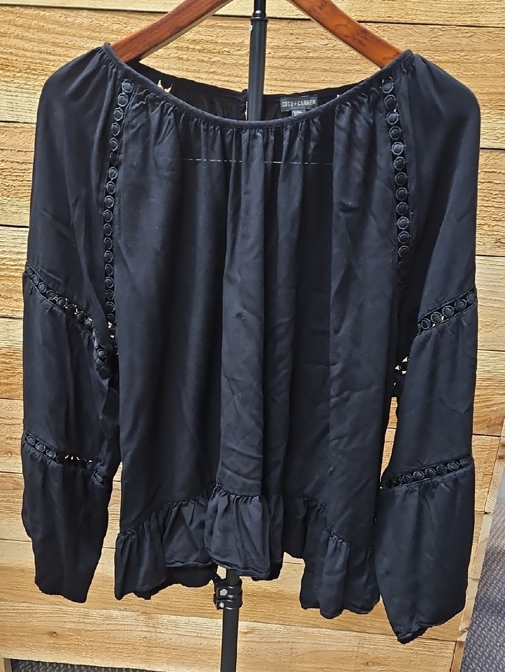 Coco + Carmen Black Off-Shoulder Ruffle Peasant Blouse